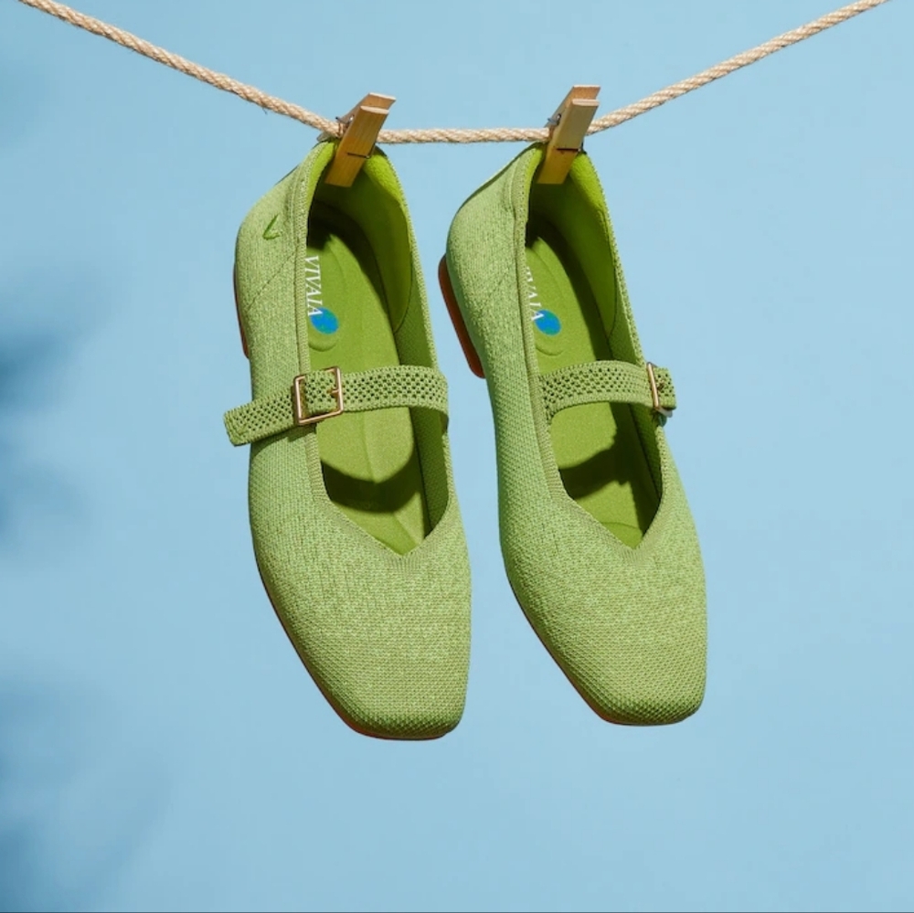 NWOT Vivaia Margot Pistachio Ombre Square Toe Mary Jane Flats Sz 37 Balletcore - Picture 2 of 15
